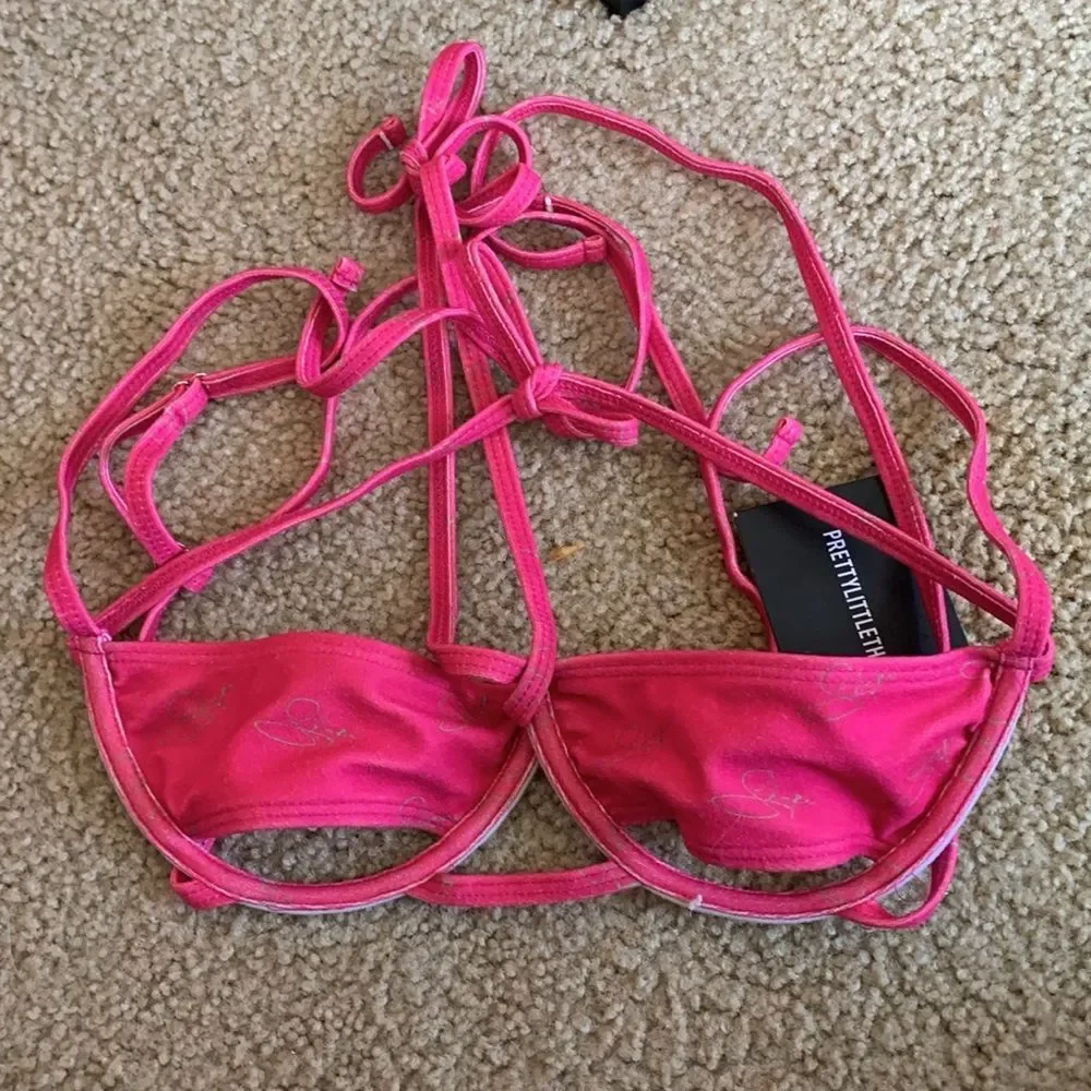 Hot Pink Branded Towelling Cut Out Bikini Tops Size 4